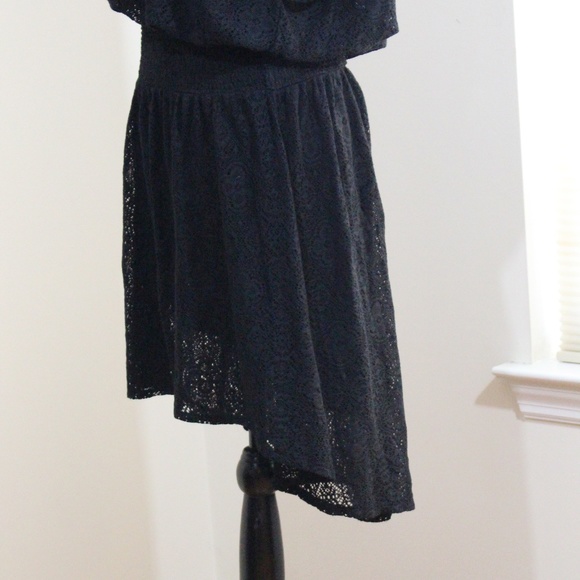 Leifnotes , Anthropologie Black Smocked Waist Hi Lo Scoop Neck Lace Dress Size M - Picture 9 of 11